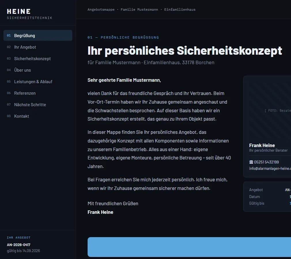 Digitale Angebotsmappe mit Kapitelnavigation